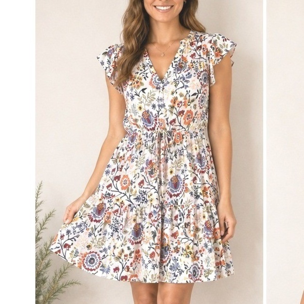 Velvet by Graham & Spencer Floral Ruffle Mini Dress 100% Viscose S Boho Fairy